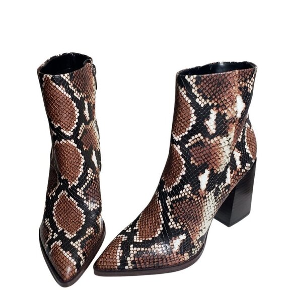 Nine West Womens Brown Snake Print Slip On Pointed Toe Zip Booties Boots Sz 5 M - Picture 3 of 9